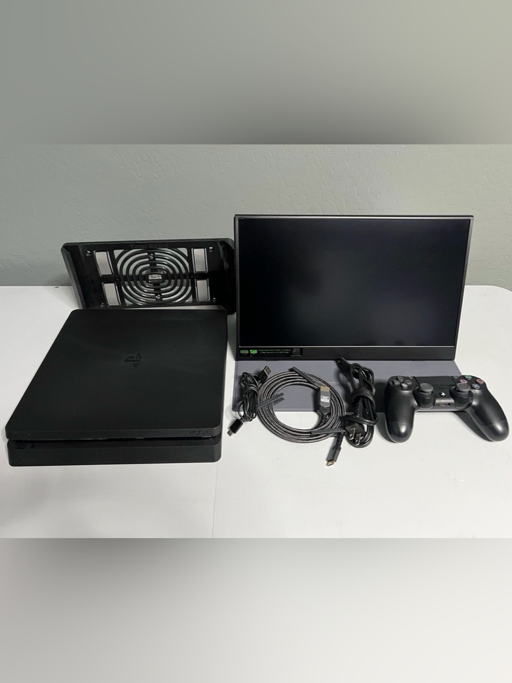 Sony Black Gaming Console Bundle with Controller, Monitor and Cables